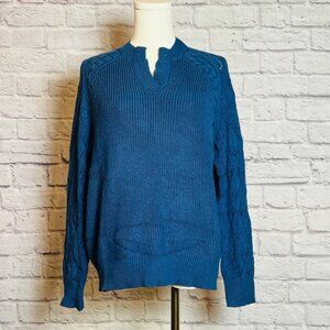 Grace Karin Blue Knit Split-Neck Pullover Sweater Women's M NWT